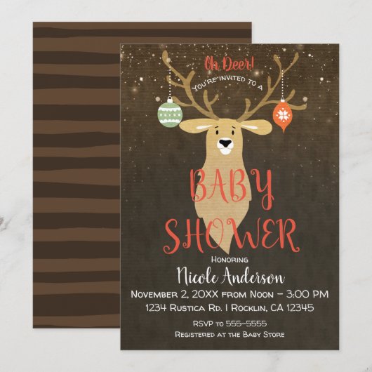 Kerstvakantie Rustiek Winter Deer Baby shower Kaart (Voorkant / Achterkant)
