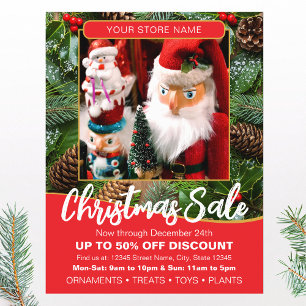 Kerstvakantie Sale Aangepaste foto Rood Zakelijk Flyer