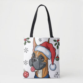 Kerstvakantie Santa Dog Boxer Canvas tas