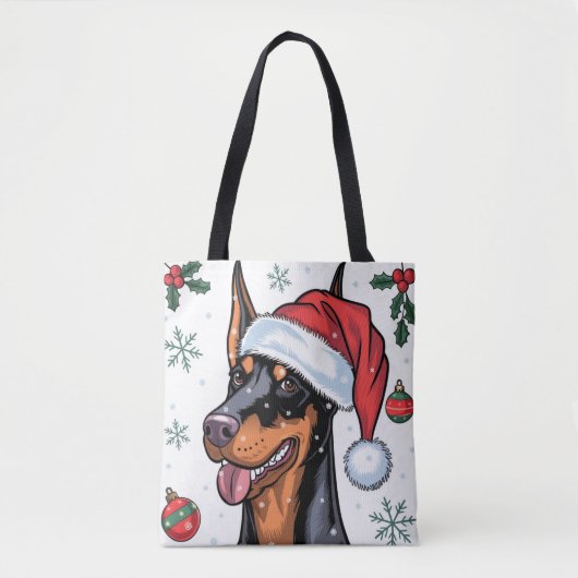 Kerstvakantie Santa Dog Doberman Canvas tas (Voorkant)