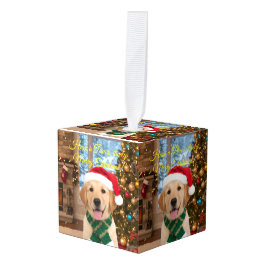 Kerstvakantie Santa Paws Golden Retriever Kubus Ornament