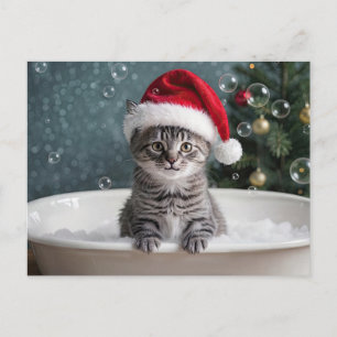 Kerstvakantie Schattig Kitten Kat in Bubbelbad Feestdagenkaart
