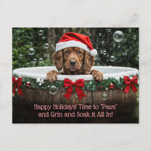 Kerstvakantie Schattige Hond Bubbelbad Feestdagenkaart