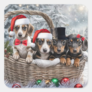 Kerstvakantie Schattigee Teckel Puppies Vierkante Sticker