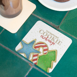 Kerstvakantie Schattigee Whimsical Cookie Cutout F Vierkante Kartonnen Onderzetter
