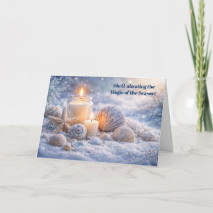 Kerstvakantie Schelpen in de Sneeuw en Kaars Kaart