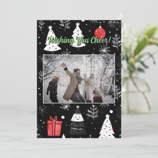 Kerstvakantie Seizoen Pine Tree Gift Photo Card Feestdagenkaart (Staand voorkant)