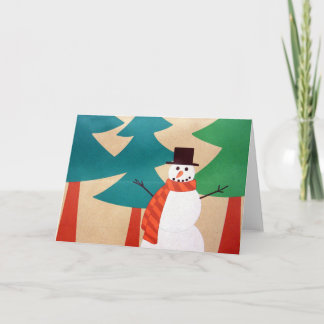 Kerstvakantie Sneeuwman & Bomen Feestdagen Kaart