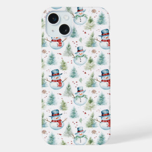 Kerstvakantie Sneeuwmannen Naadloos Patroon iPhone 15 Plus Case
