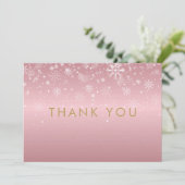 Kerstvakantie Snowflakes Roos Gold Bedankt (Staand voorkant)