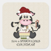 kerstvakantie-sticker met Koe Vierkante Sticker (Voorkant)