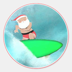 Kerstvakantie Surfende Kerstman Strand Ronde Sticker