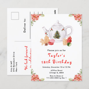 Kerstvakantie Thee Verjaardagsfeest Rood Briefkaart