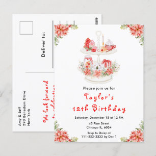 Kerstvakantie Thee Verjaardagsfeest Rood Briefkaart