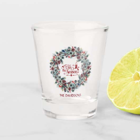 Kerstvakantie 'Tis het Seizoen Script Monogram Shot Glas