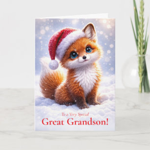 Kerstvakantie voor achterkleinzoon met knappe vos kaart