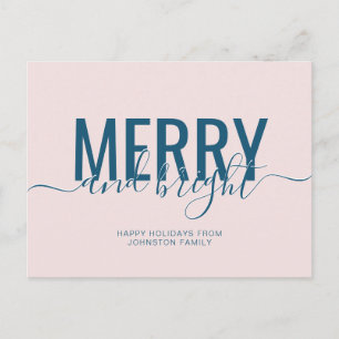 Kerstvakantie vrolijk en helder roze blauw briefkaart