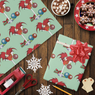 Kerstvakantie vrolijk rode draken cocktail cheer cadeaupapier