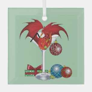 Kerstvakantie vrolijk rode draken cocktail cheer glas ornament