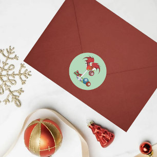 Kerstvakantie vrolijk rode draken cocktail cheer ronde sticker