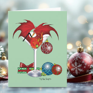 Kerstvakantie vrolijk rode draken cocktail plezier kaart