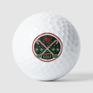 Kerstvakantie wens "Happy Golf" sneeuwvlok Golfballen