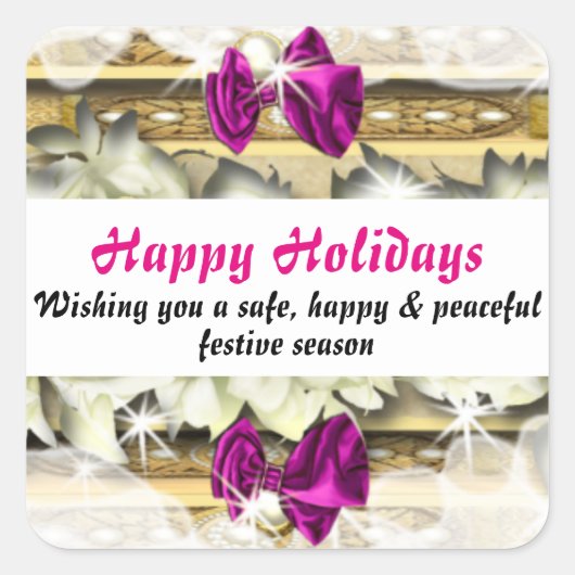 Kerstvakantie winter sneeuw roze vierkante sticker (Voorkant)