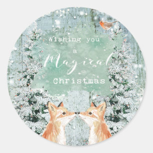 Kerstvakantie wintervakantie sneeuwvossen bos ronde sticker