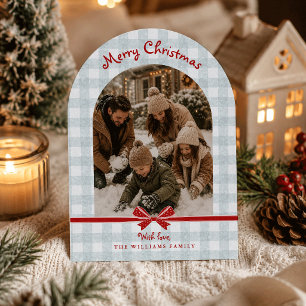 Kerstvakantieboog Fotokaart Gingham Strikken Kaart