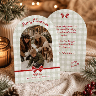 Kerstvakantieboog Fotokaart Gingham Strikken Kaart
