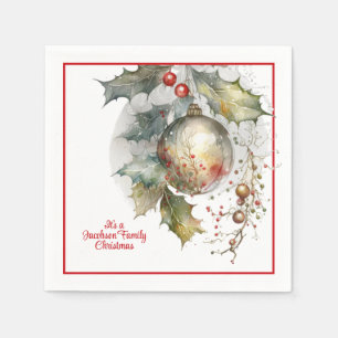 Kerstvakantiefeest Holly Ornament Familie Servet
