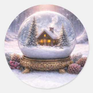 Kerstvakantiehuisje in de sneeuwbol Cute Ronde Sticker