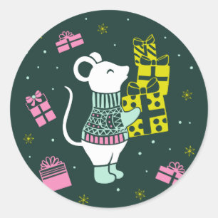 Kerstvakantiemuis met Cadeaus illustratie Ronde Sticker