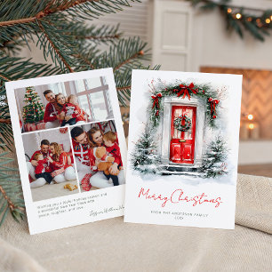 Kerstvakantiewoning Rode Deur Familie Foto Feestdagenkaart