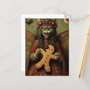Kerstvampier Fairy Cat met peperkoek Briefkaart
