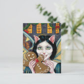 Kerstvampier Kat met peperkoekkoekje Briefkaart (Staand voorkant)