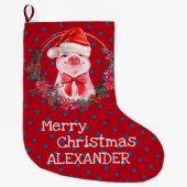 Kerstvarken Cute Biggetje Boog Krans Stippen Grote Kerstsok (Voorkant)