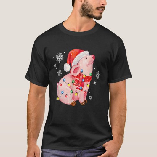 Kerstvarken lichten Santa Hat Gift voor jongens Ma T-shirt (Voorkant)