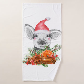 kerstvarken met santa hat festive boerderij animal badhanddoek