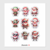 Kerstvarken stripfiguren sticker (Vel)