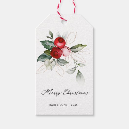 kerstverhaal | Holly Berries Gold Gift Labels Cadeaulabel (Voorkant)