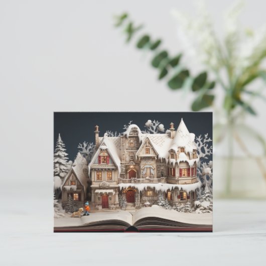 Kerstverhaal Manor met kind en hond Feestdagenkaart (Staand voorkant)