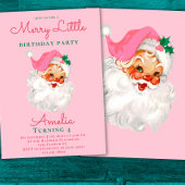 Kerstverjaardagsuitnodiging Roze  Kerstman Kaart