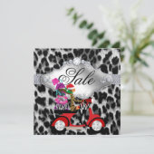 Kerstverkoop Feest Uitnodiging Luipaard Wit Zwart (Staand voorkant)