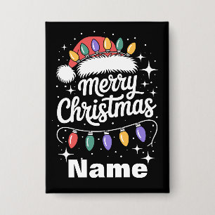 Kerstverlichte Kerstmannenhoed Gepersonaliseerd Ke Button