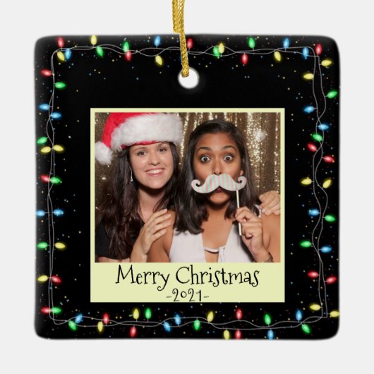 Kerstverlichting Aangepaste foto en bericht Keramisch Ornament (Voorkant)
