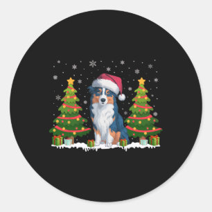 Kerstverlichting Australische herdershond Kerstman Ronde Sticker