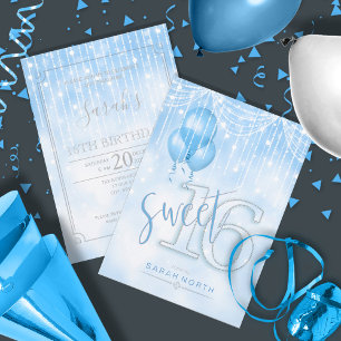 Kerstverlichting & Ballonnen Sweet 16 Lichtblauw I Kaart
