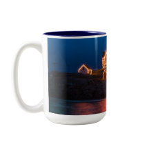 Kerstverlichting bij Nubble vuurtoren in Maine