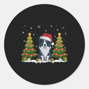Kerstverlichting Border Collie Dog Santa Hat Kerst Ronde Sticker